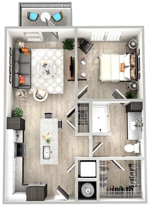 an overhead view of a bedroom floor plan of a house
